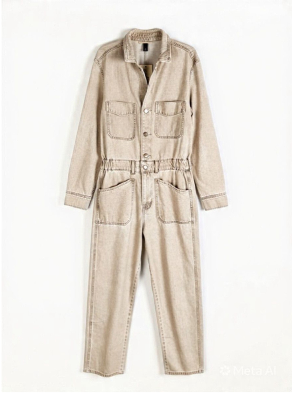Universal Thread Long Sleeve Utility Baggy Beige Denim Jumpsuit New Size 8